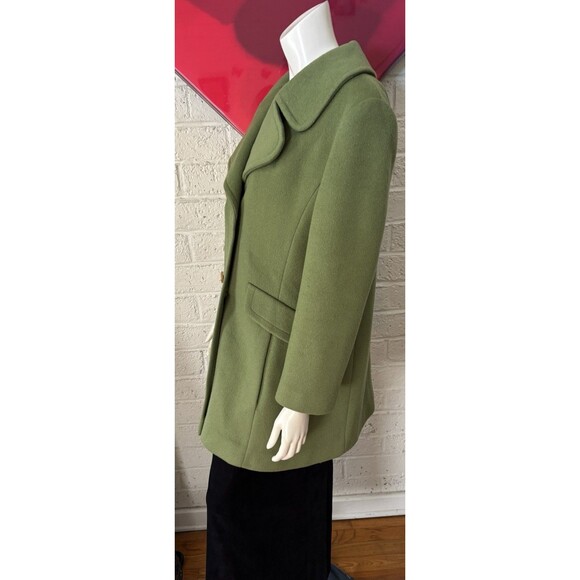 Vintage 60s Green Wool Womens Coat M Double Breasted Pea Coat Overcoat USA - Picture 3 of 12